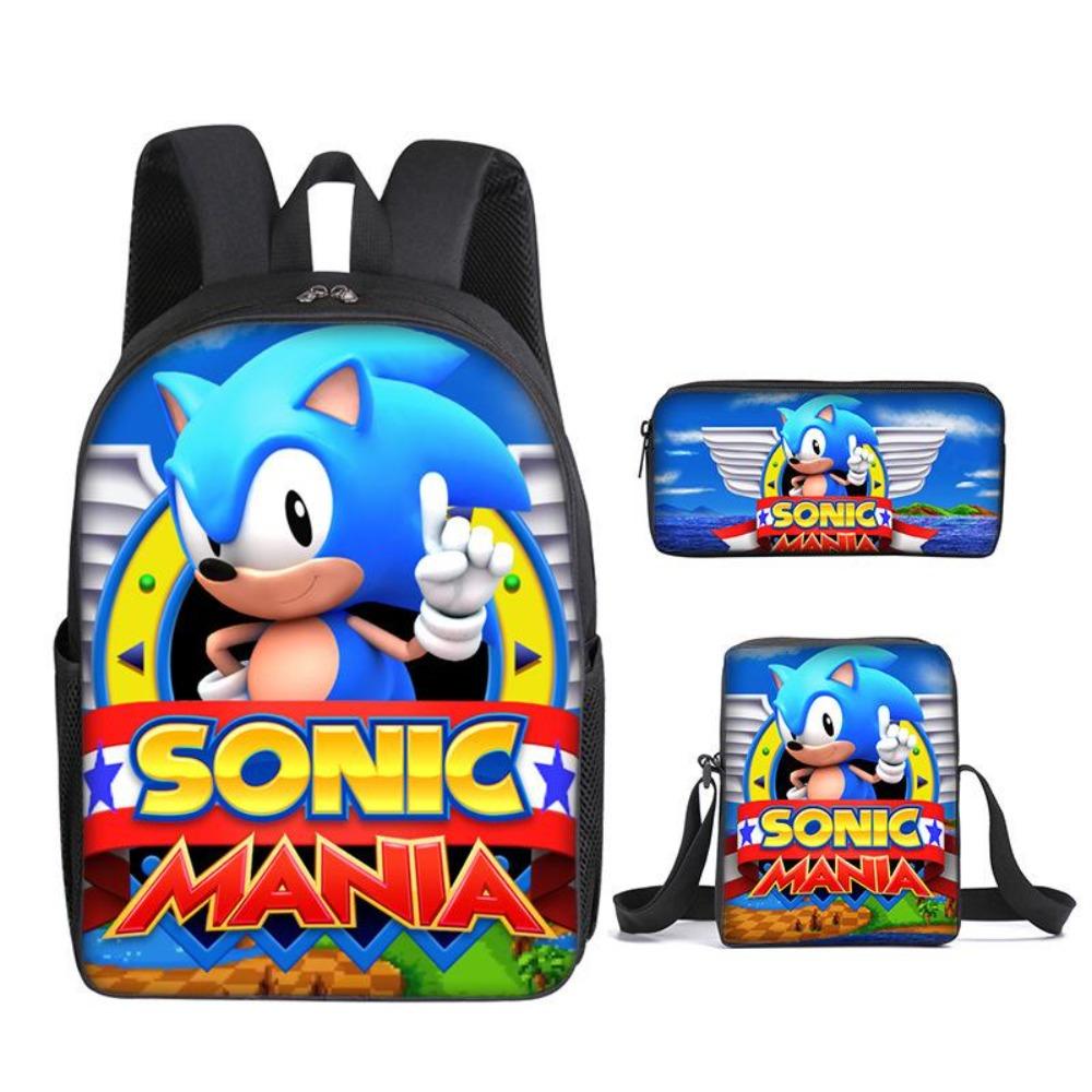 Sonic Elementary School Student Backpack 3-Piece Set Anime Cartoon Backpack Shoulder Bag Pen Bag