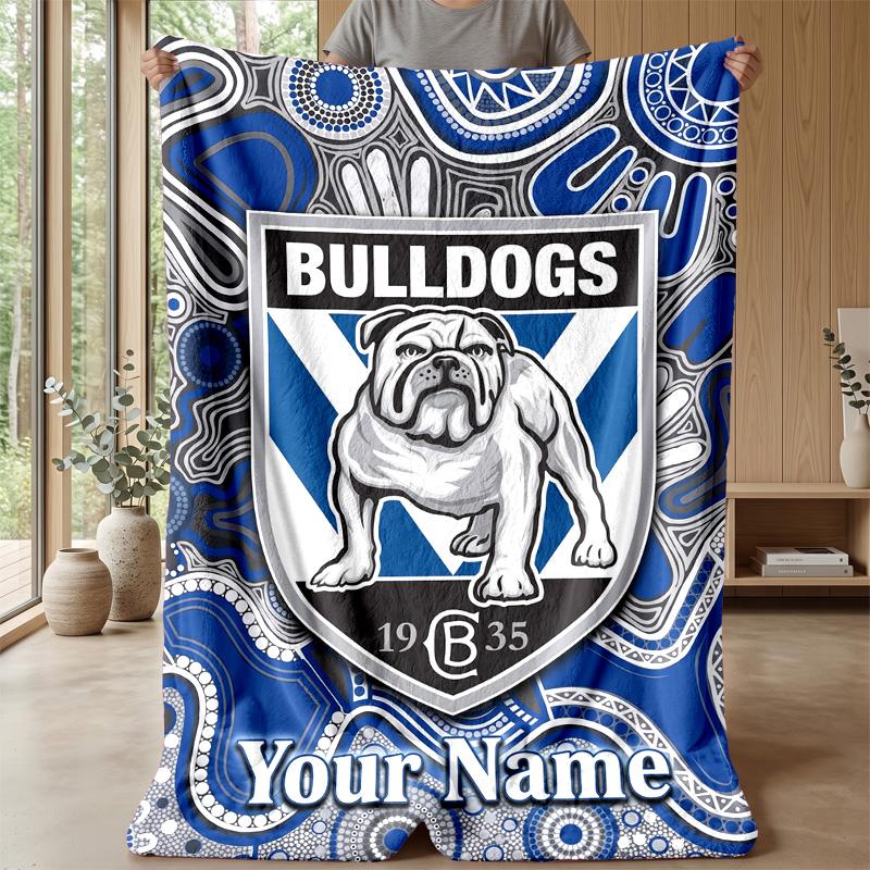 Canterbury-Bankstown Bulldogs Custom Flannel Throw Blanket Print Your Name Text Soft Warm Blanket Holiday Present
