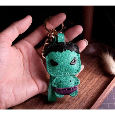 Genuine Leather Cartoon Bear Keychain Green Design Handmade Stitched Charm Bag Charm Universal Accessory for All Genders