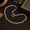 Handmade Single Strand Natural Freshwater Pearl Necklace for Women Wedding Bridal White Pearl Toggle Clasp Choker Dainty Jewelry