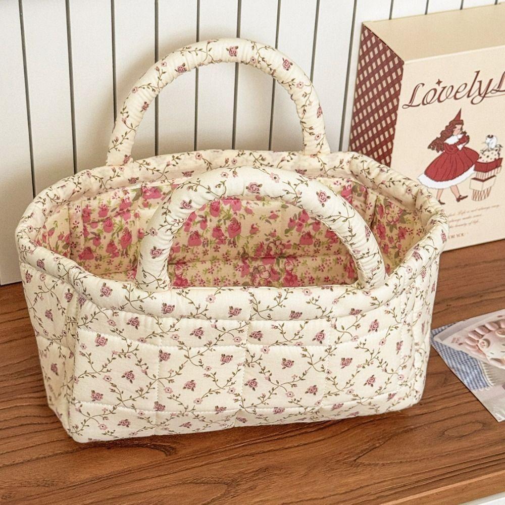 Quilted Quilted Storage Basket Dual Handles Fabric Organizer Bin  Bedroom Storage