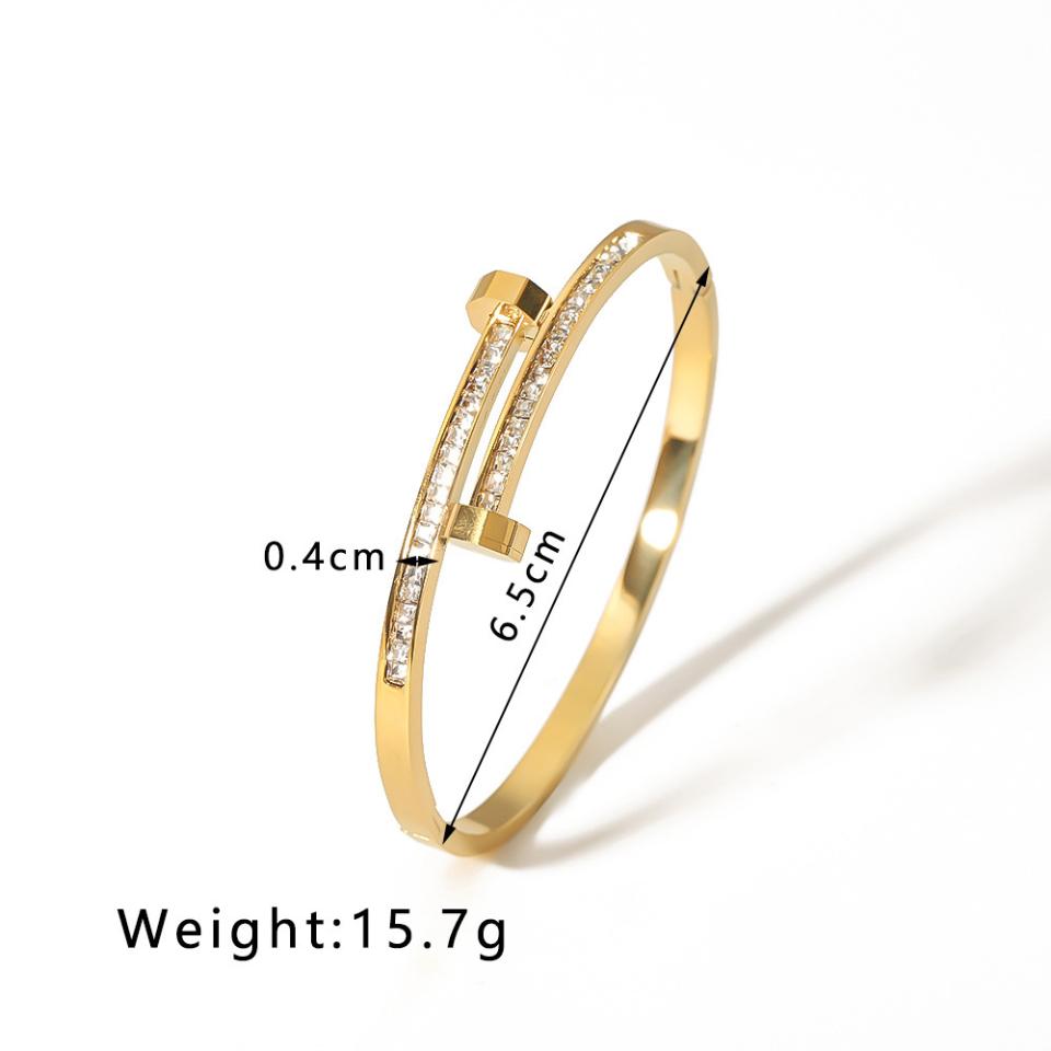 316L Stainless Steel Exquisite Nail Brand Bracelets For Women American Trendy Shining Zircon Screw Not Fading Bangle Gift