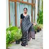 Elegant Soft Satin Crepe Ajrakh Print Saree with Real Mirror Work