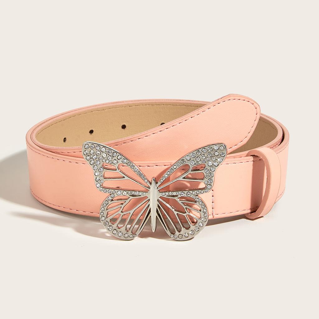 Korean-Style Exquisite Metal Butterfly Rhinestone Snap-Button Belt  Fashionable Trendy Versatile Minimalist Retro Belts