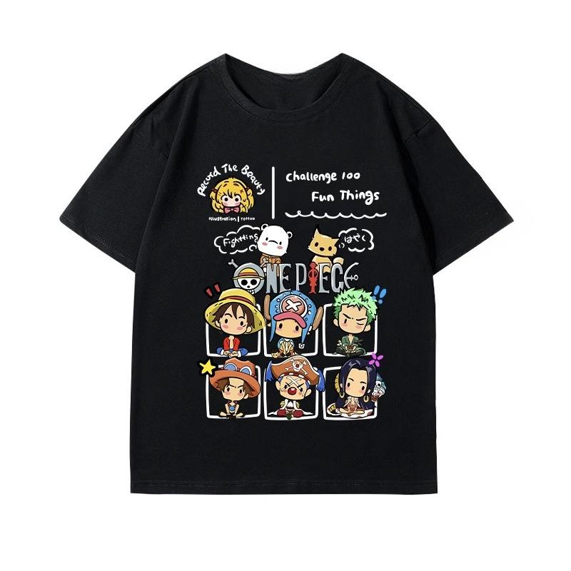Anime One Piece Cotton Top T-shirt Short-sleeved Men's and Women's Summer Large Size Loose and Thin Foreign Style Student