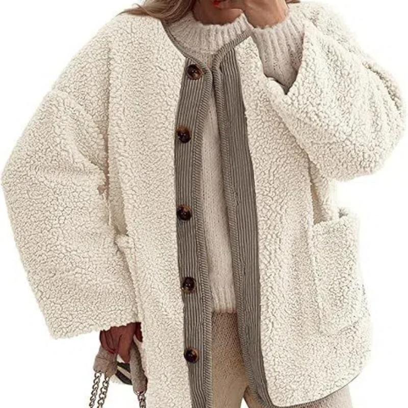 Women's Warm Winter Coats Casual Long Sleeve Button Up Fuzzy Sherpa Fleece Jackets Outerwear