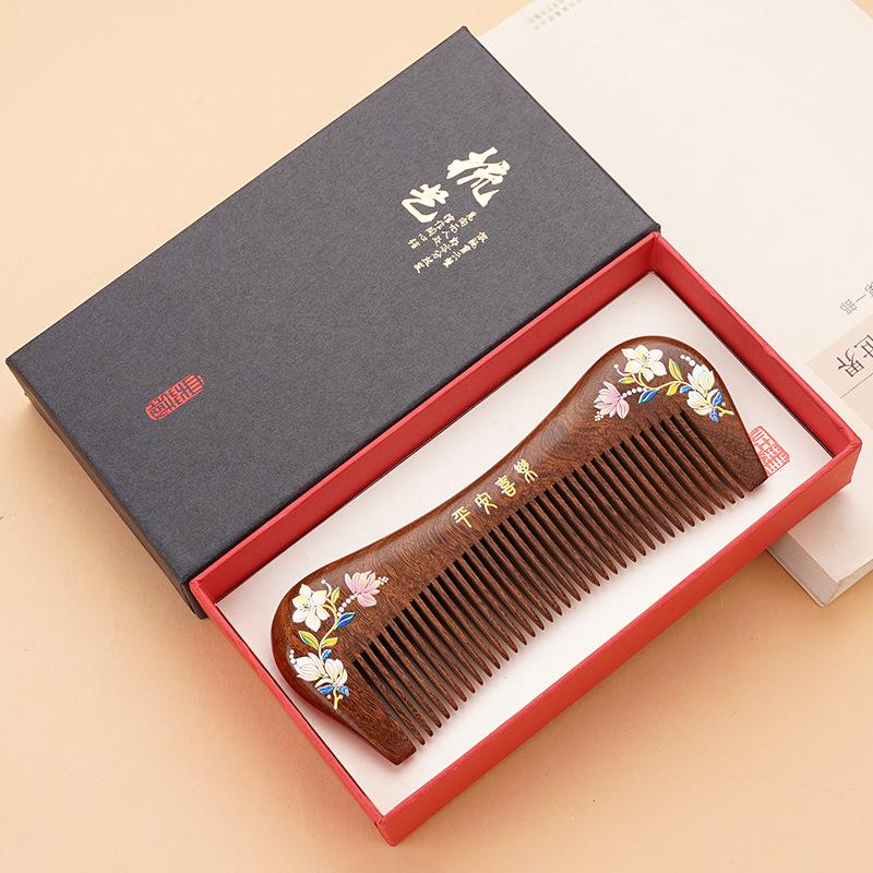 Black Gold Sandalwood Comb Set: Meridian Massage Hair Care & Creative Gift for Mom