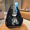 Women's Fashion Shoulder Bag Mesh Bag Sticker Splicing Portable Messenger Bag Large Capacity Personalized Retro Commuter Bag