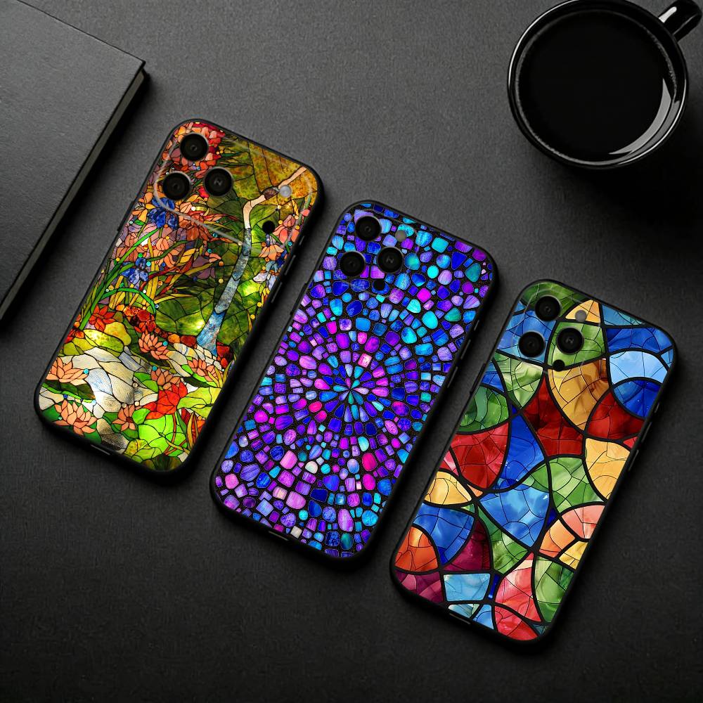 C-Colorful-L G-Glass-S Phone Case For iPhone 17pro, 16,15,14,13,12,11 X XR Plus,Others Soft Black Cover