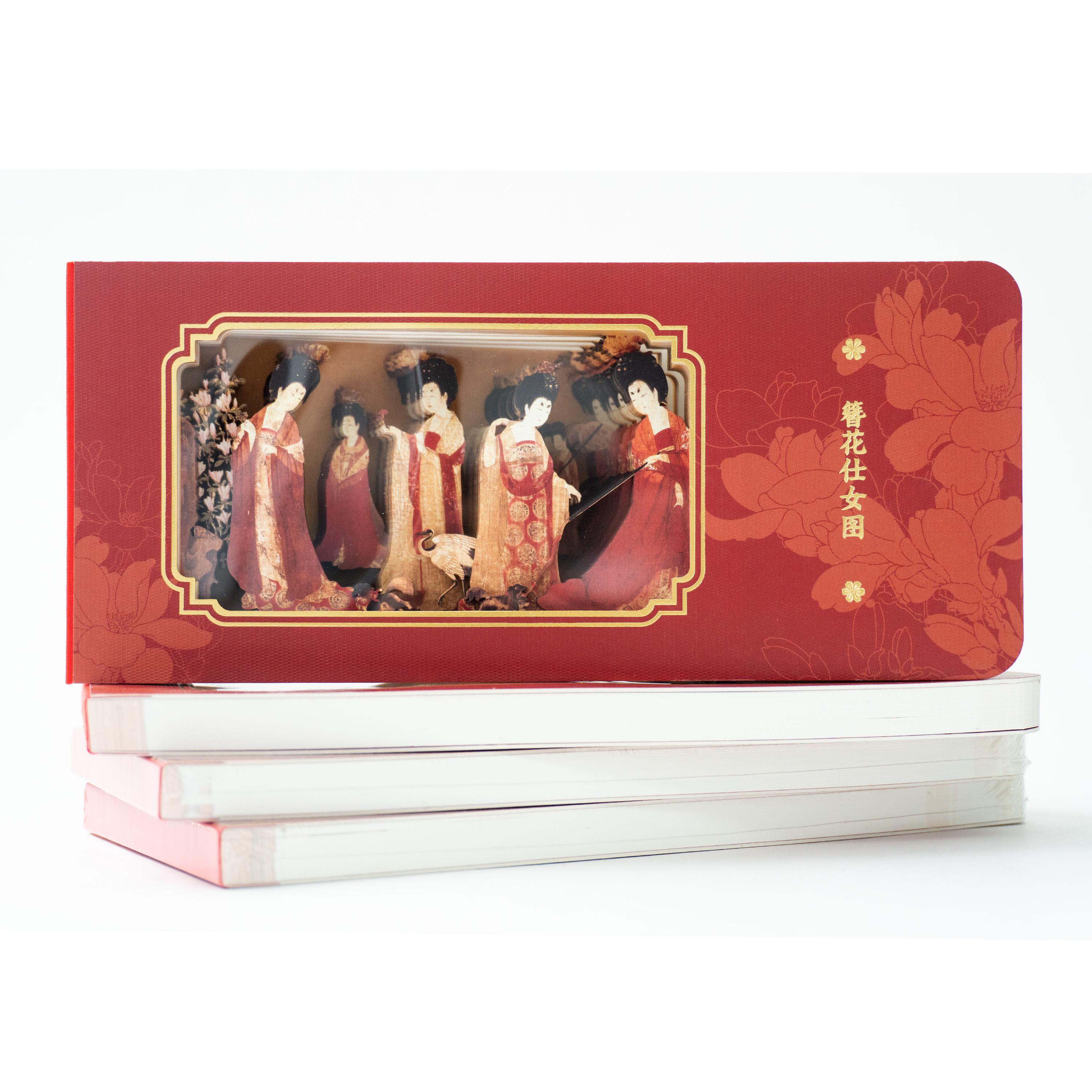 ODM Creative Notebook 3D Carved Memo Pad  Classically Colored Cultural Planner (Red,120 Pages&200MM*88MM)