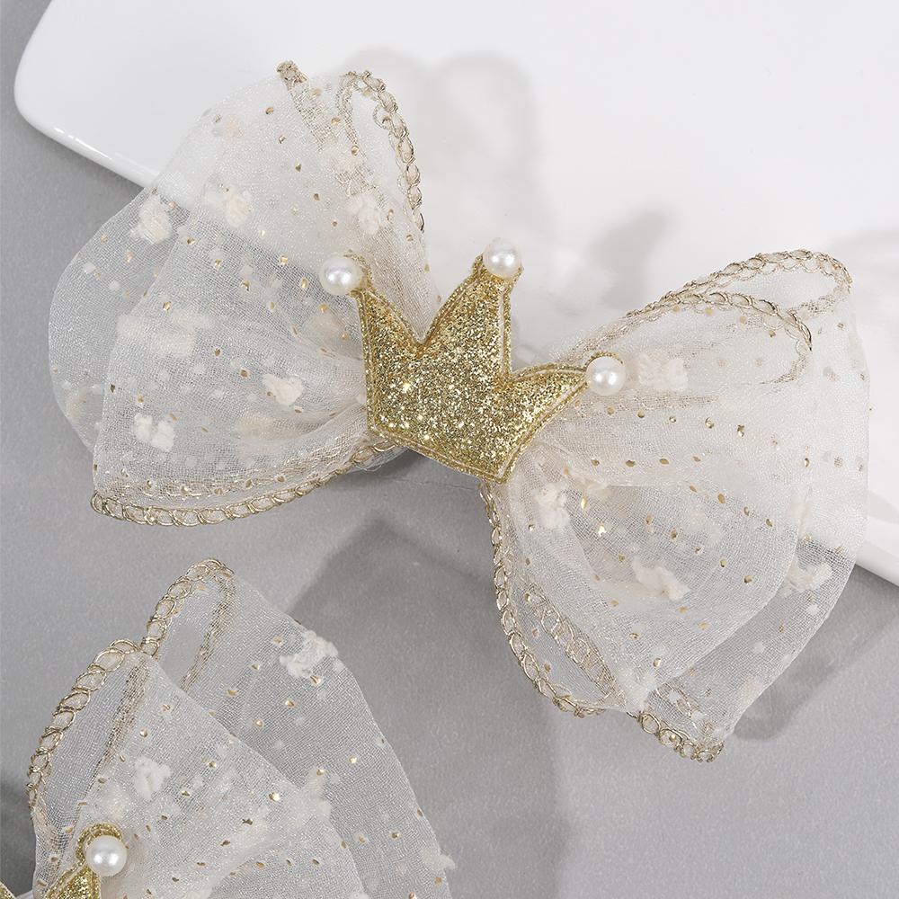2 Stück Goldglitzer Krone Chiffon Haarspange Süße Prinzessin Schleife Haarnadel Für Mädchen Kinder Geburtstag Schule Kopfschmuck Accessoires