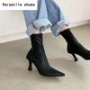 Black Women Ankle Boots Woman Thin High Heel Fashion Pointed Toe Zipper Winter Women's Shoes Leather White Short Booties