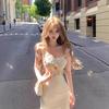 Elegant Lace Mesh Floral Fishtail Dress - Women's Waist-Defining, Slimming, Spaghetti Strap Bodycon for Spring/Summer