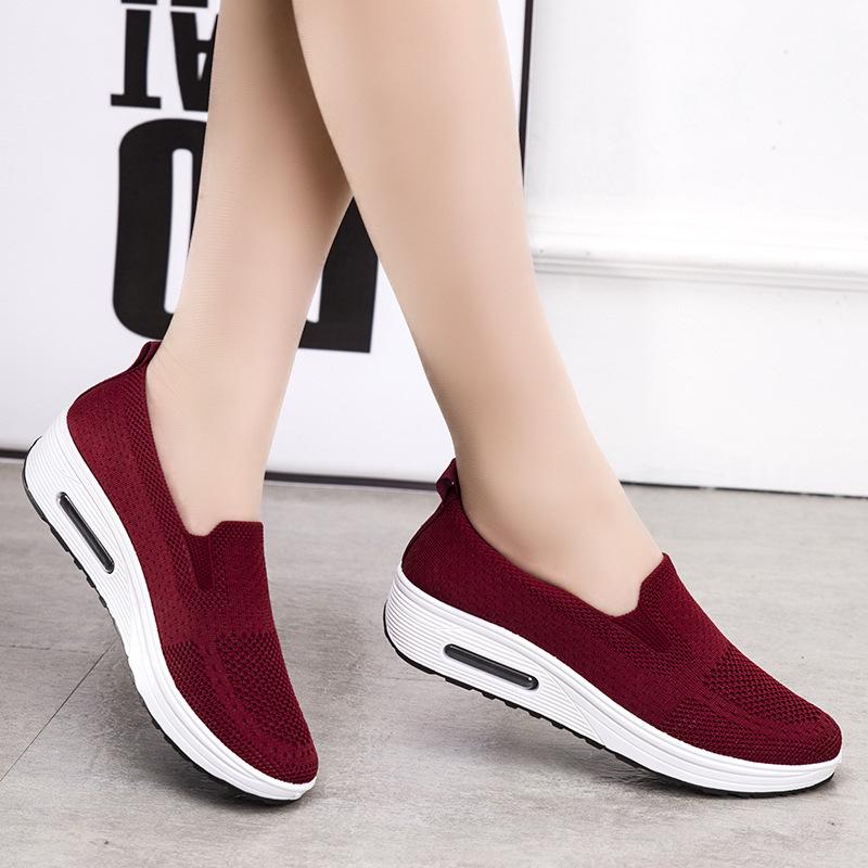 Women's Thick-Soled Air Cushion Dance Shoes - Soft, Comfortable Fly-Knit Rocker Design