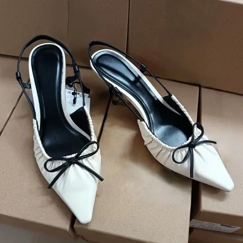 

Элегантные женские туфли на высоком каблуке с весенним бантом, острым ремешком сзади, брендовые свадебные туфли-лодочки, шикарные женские туфли на шпильке 39 бежевый