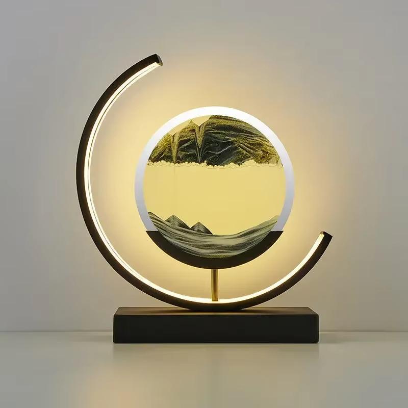 Sandscape Moving Sand Art Picture Table Lamp Quicksand 3D Dynamic Liquid Hourglass Flowing Sand Painting Bedroom Home Decor Gift