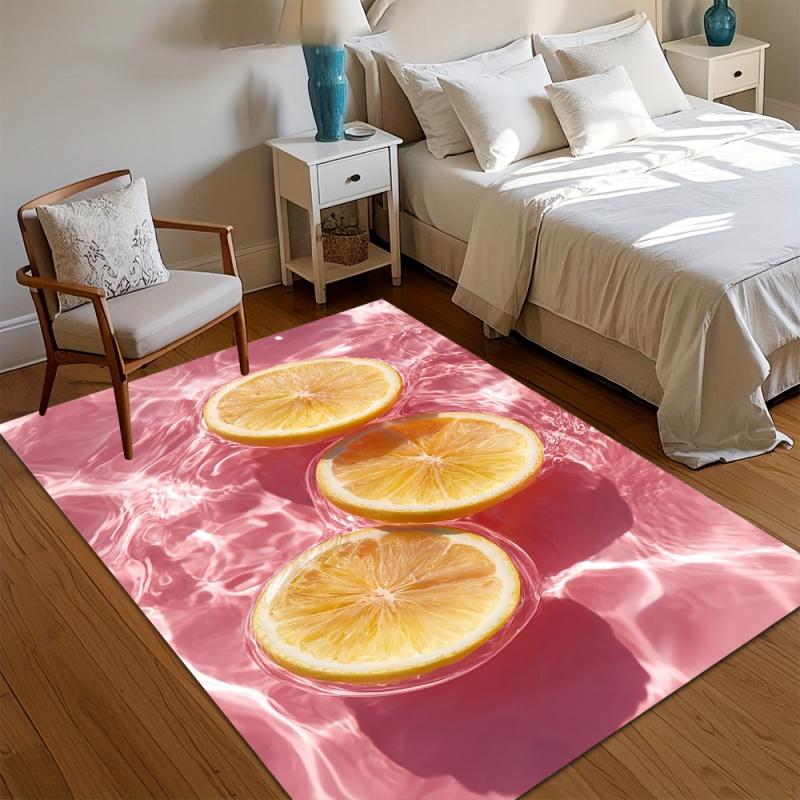 Lime Slice White Flower Area Rug Fresh Green Citrus Leaf Floral Print Non Slip Carpet Summer Kitchen Bedroom Home Decor