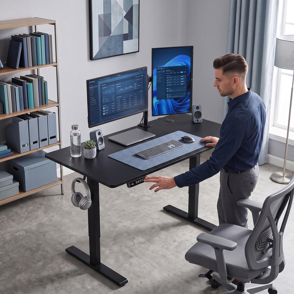 Electric Standing Desk Height Adjustable 120 X 60cm, Black