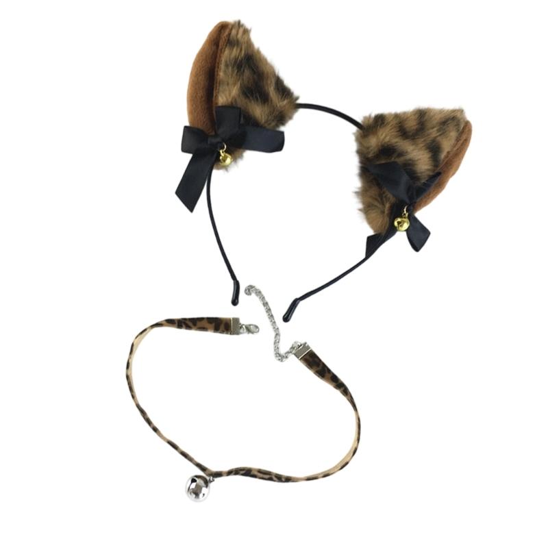 2 Stück Plüsch Katzenohren Stirnband & Halsband für Damen Katzen Kostüm Zubehör Halloween Cosplay Kostüm für Kostümparty