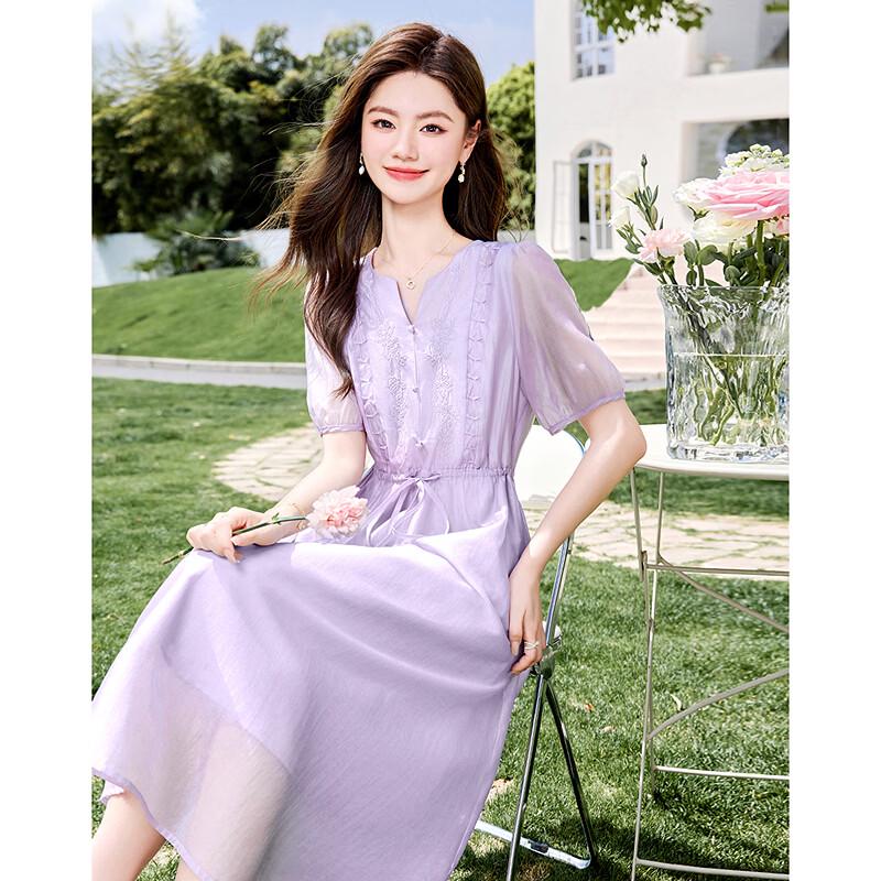 Tencel Lavender Pleated A-Line Midi Dress L