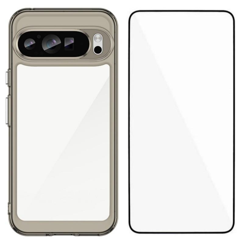 

For Google Pixel 9 Pro XL Back Cover WANLONFENG XC Series TPU Acrylic Phone Case with Tempered Glass Film Transparent Grey