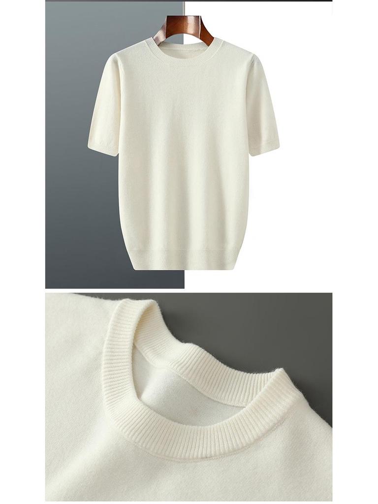 Men’s Short-Sleeve Knit T-Shirt - Autumn/Winter Business Casual, Lightweight, Round Neck Base Layer