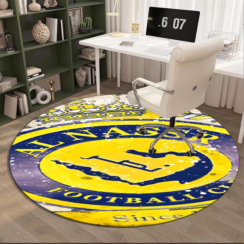 1PC round rug Nassr Football Club Crest Printed Round Area Rug ,Rug For Home Office, Round Chair Rug, Decorative Carpet Fan gifts Christmas gift