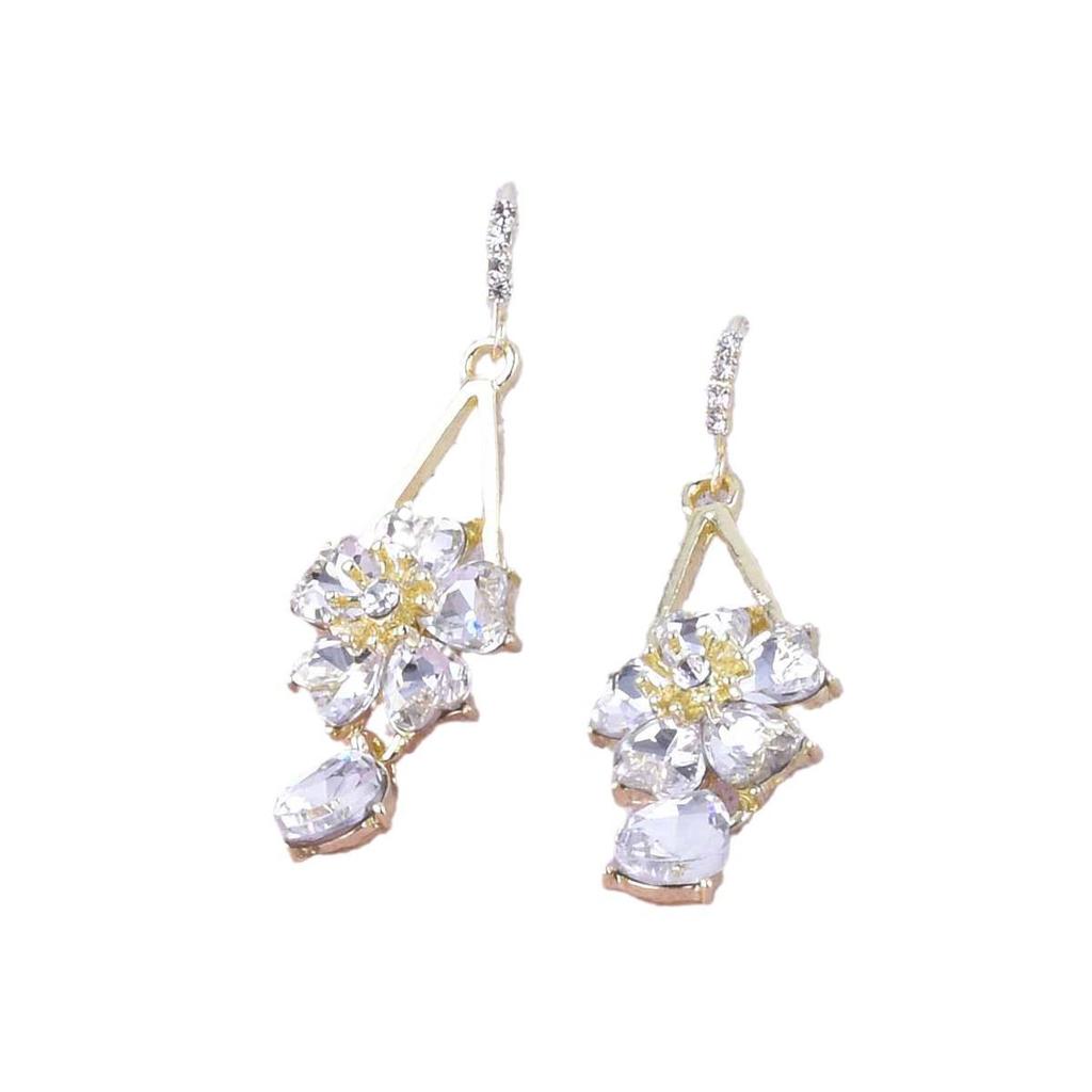 Transformable Fashion Rhinestone Flower Drop Earrings with Elegant and Slimming Ear Hook Design