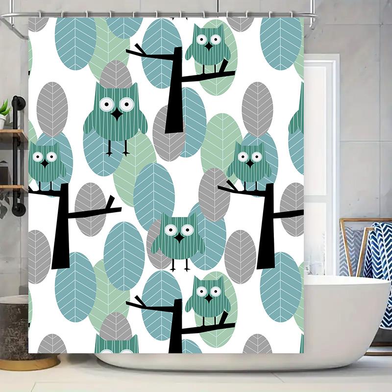 

Green Owl Leaf Printed Shower Curtain Set For Bathroom Decor Waterproof Fabric Bath Shower Liner With Hooks (180X245Cm) W60H190(CM)-1 Pcs