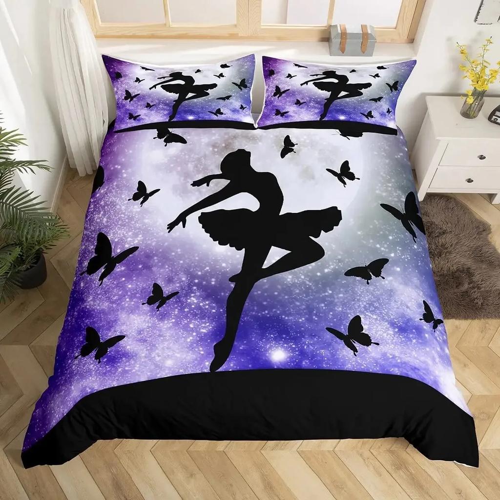 Purple Butterfly Butterflies Galaxy Comfortable Duvet Cover Pillowcase Bedding Set Children Bedroom Decoration Home Textile