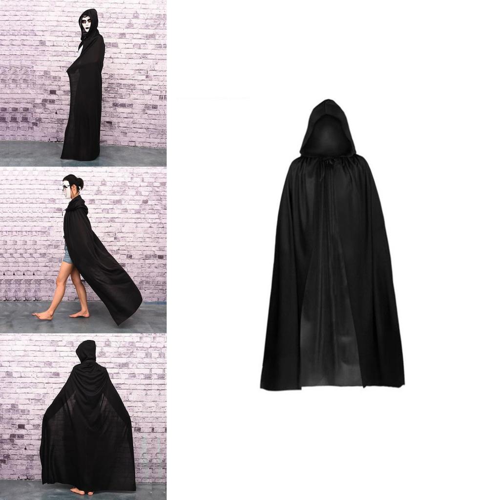 Halloween Cloak Cosplay Grim Reaper Vampire Witch Wizard Robe Party Adult Children Black Cloak Cape