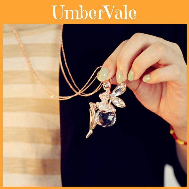 Elegant Fashion Women Crystal Fairy Angel Wing Pendant Long Chain Necklace Gift