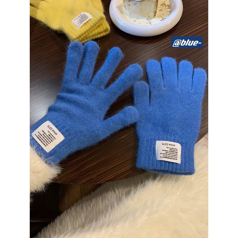 Nové jednobarevné teplé zesílené pletené rukavice pro ženy na zimu bez prstů pro dotykový displej vlněné studentské cyklistické rukavice