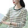 T-shirt de base en pur coton, Vêtements de printemps pour femmes d'âge moyen à manches longues, Nouveaux vêtements d'automne, Hauts amples grande taille