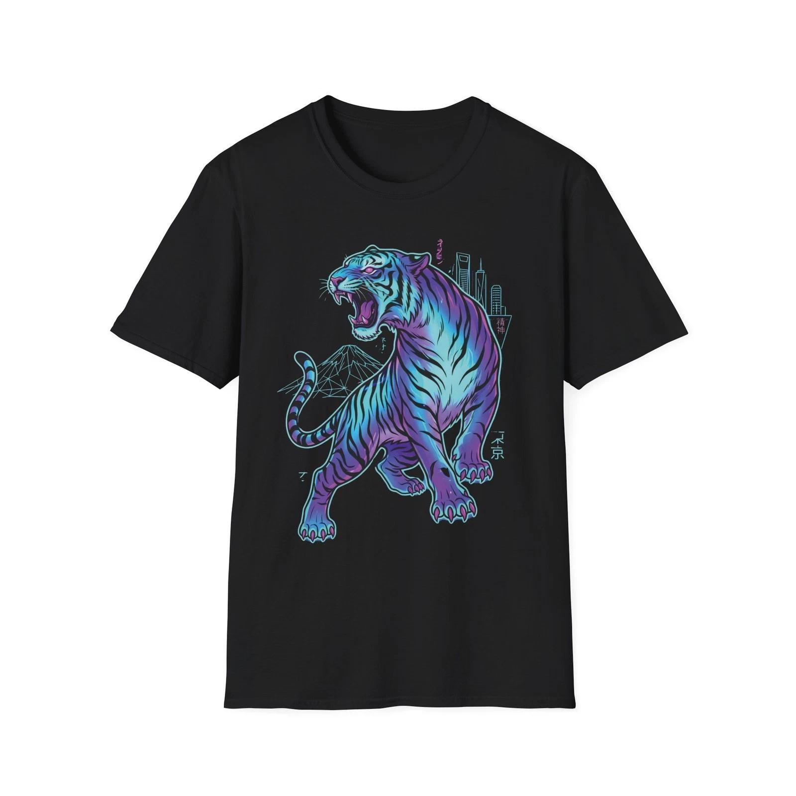 Neon Cyberpunk Tiger T-Shirt Japanese Streetwear Y2K Vaporwave Graphic Tee Gift S