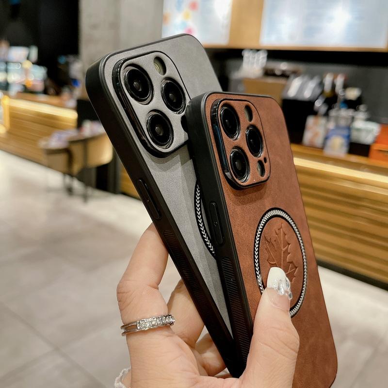 Lambskin Maple Leaf Phone Shell For iPhone 16 15 14 13 Pro Max 12 Pro 11 XS XR 8 7 Plus Magnetic Shockproof Luxury Leather Slim for Magsafe Case Cover