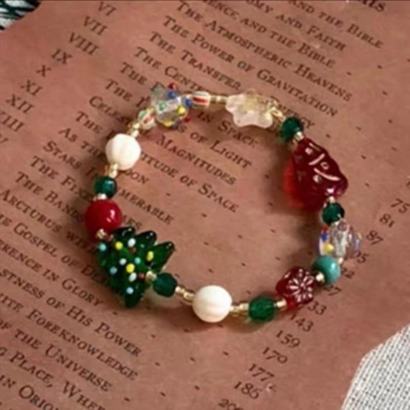 Christmas Series Woven Bracelet with Gingerbread Man Pendant  Practical Holiday Home Decor  Jewelry   Christmas  Tree