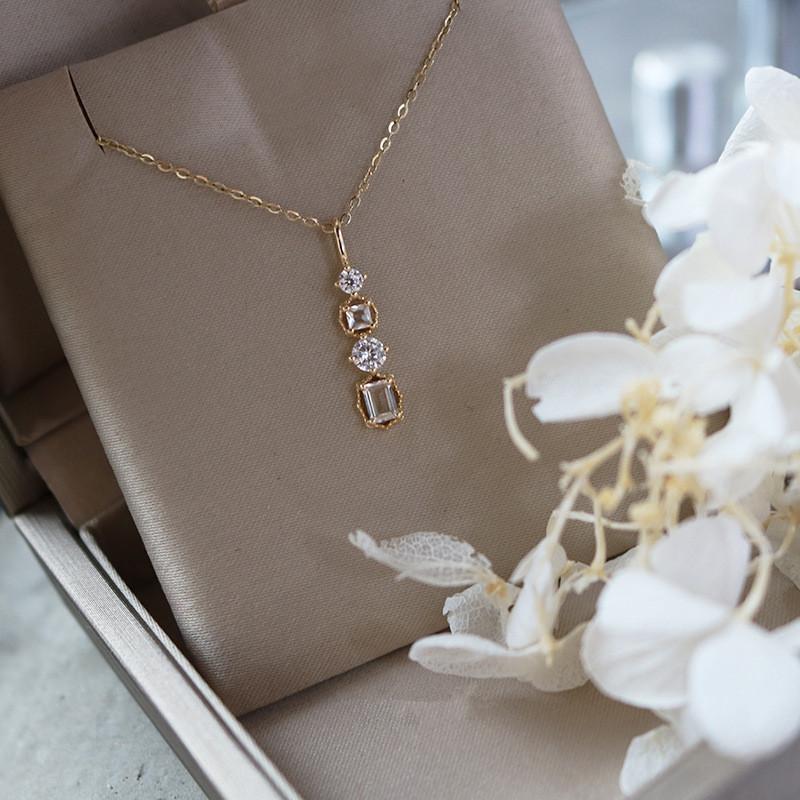 925 Sterling Silver Japanese Square Bar Crystal Pendant 14k Gold Plating Necklace Women Light Luxury Temperament Wedding Jewelry