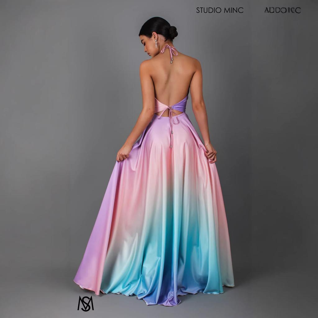 New women's clothing pendulum waist gradual change dress sexy deep V dress long dress women