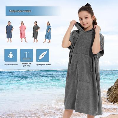 Microfiber Kids' Quick-Dry Hooded Bath Poncho Towel for Swimming and Surfing - Windproof and Warm
