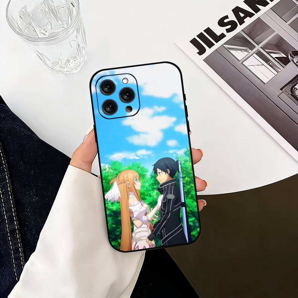 Kirito & Asuna Anime  Phone Case For iPhone 17,16,15,14,13,12,11 Plus,Pro Max,XS,Soft Silicone Black Cover