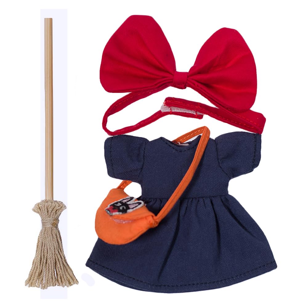 

Obitsu 11 OB11 Size Costume for Obitsu Doll 11cm Body Kiki the Witch Cosplay Set (4 Pieces) with Dress, Headband, and Broom