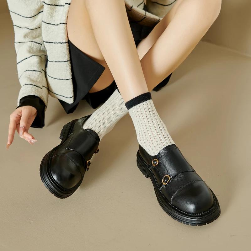 Fashion 2024 New Autumn Women Oxford Loafers Retro Chelsea Women Shoes Luxury Pumps Genuine Leather Bullock Shoes Platform Ladies Shoes
