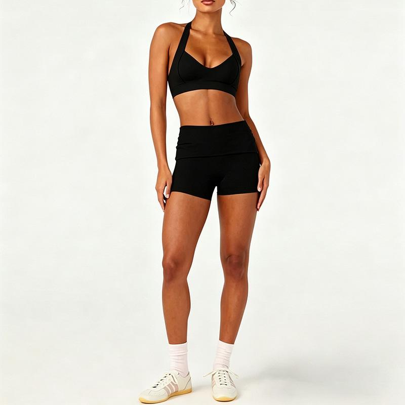 European and American yoga suit running fitness sports underwear Pilates folding shorts yoga suit two-piece set
