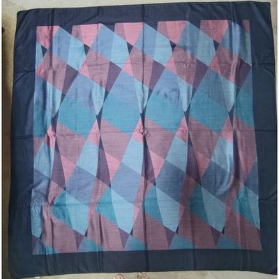 Used Beautiful Condition, Nishijin-ori, Geometric Pattern, Silk Large Scarf, Square, Brown, Blue Tones
