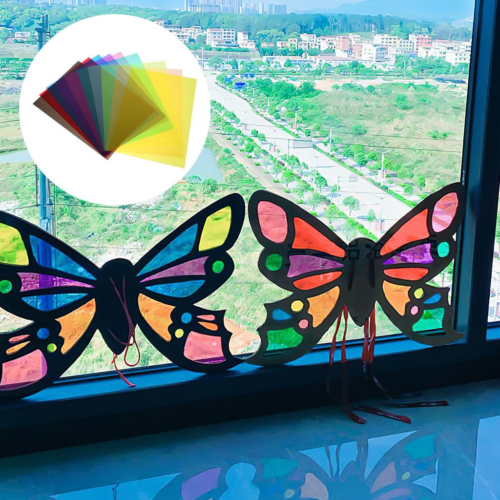 10pcs A4 Transparent Decorative Window Film Colorful Gel Light Filter Diy Art Crafts Paper For Photo Window Decoration PVC Sheet