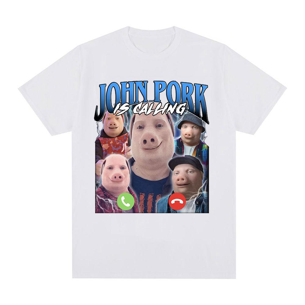 John Pork ruft T-Shirt Lustiger Humor Schwein Meme Design Grafik T-Shirt Mode Hip Hop Kurzarm Baumwolle Übergroße T-Shirts