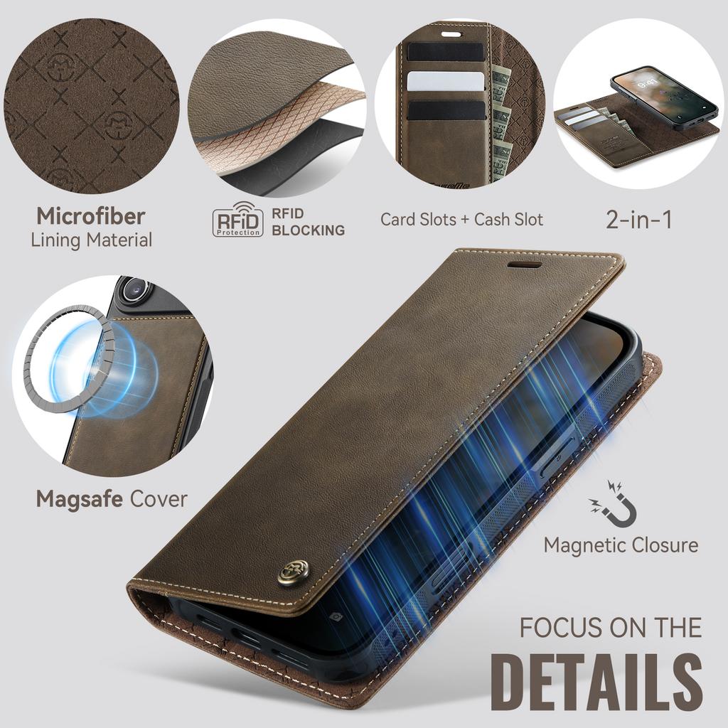 For iPhone Air Case CASEME C49 Compatible with MagSafe RFID Blocking Detachable Wallet Leather Phone Cover