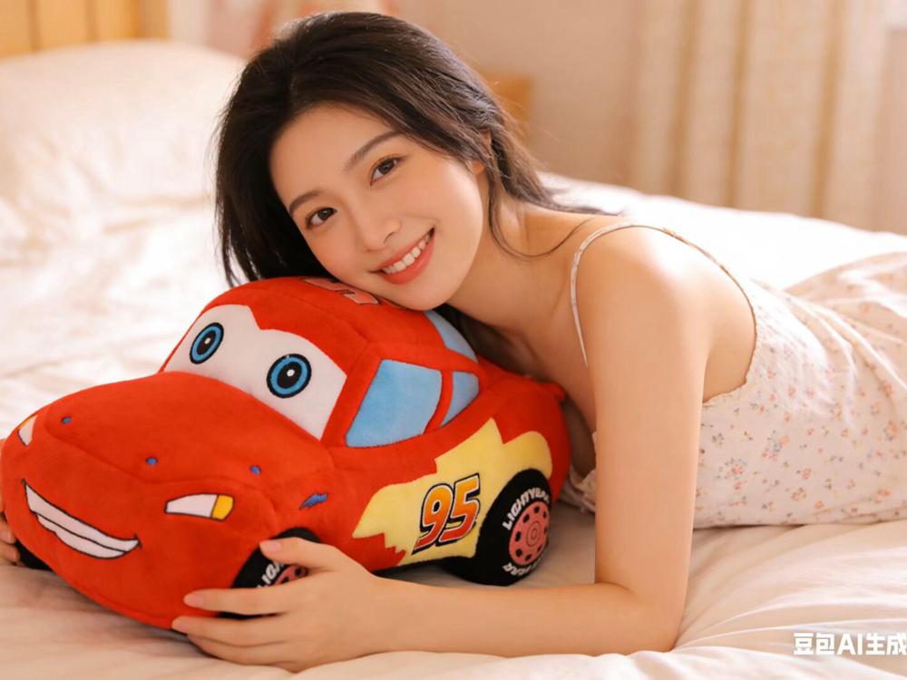 Cartoon Cars McQueen Plush Toy for Kids - Soft Cuddly Stuffed Car Doll Pillow Anime Movie Character Room Decor Gift for Boys