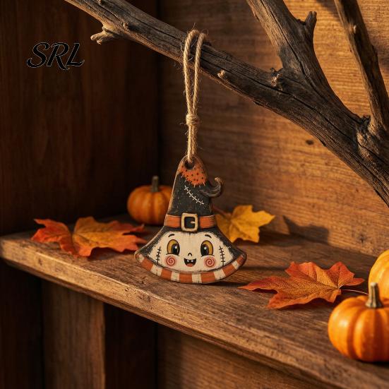 Natuurlijk Massief Hout Hangend Decor Vintage Halloween Houten Ornamenten, Rustieke Spookachtige Geest Pompoen Uil Schedel Ornamenten Decoratie voor Open Haard